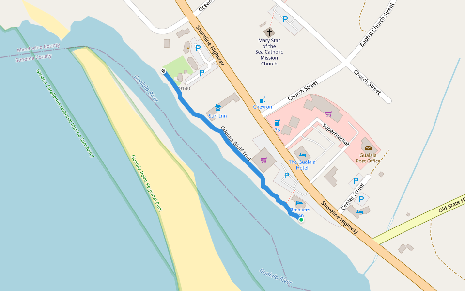 Gualala Bluff Trail walking route map in Gualala
