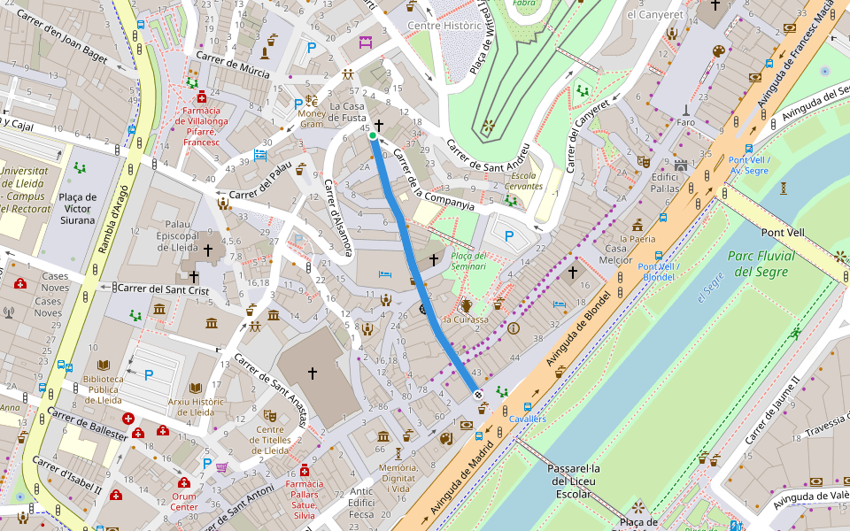 Carrer de Cavallers walking route map in Lleida