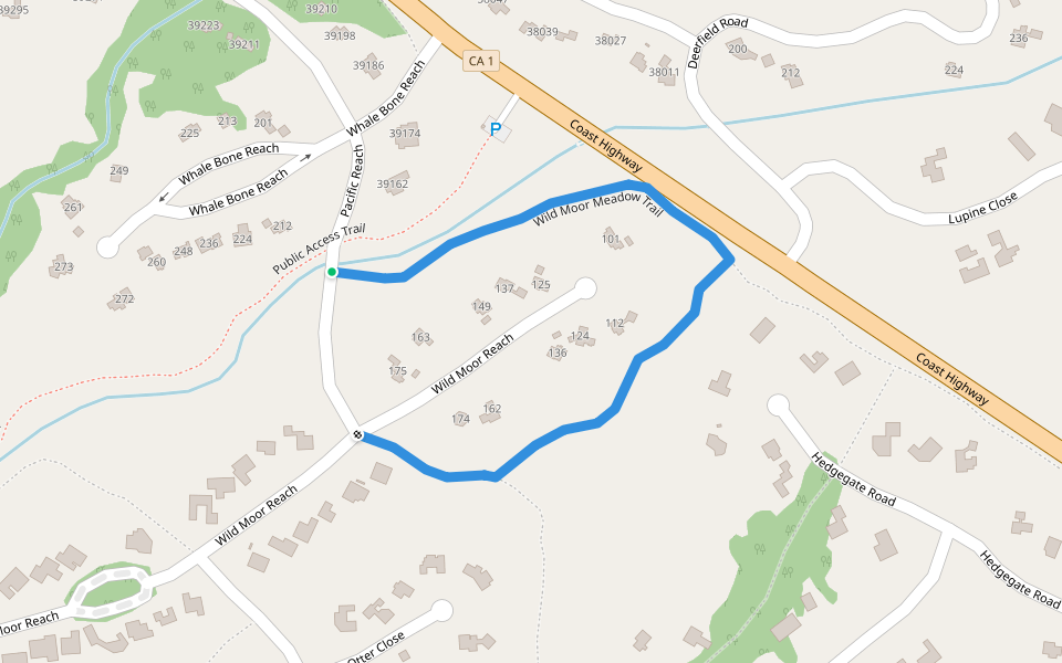 Wild Moor Meadow Trail walking route map in Sea Ranch