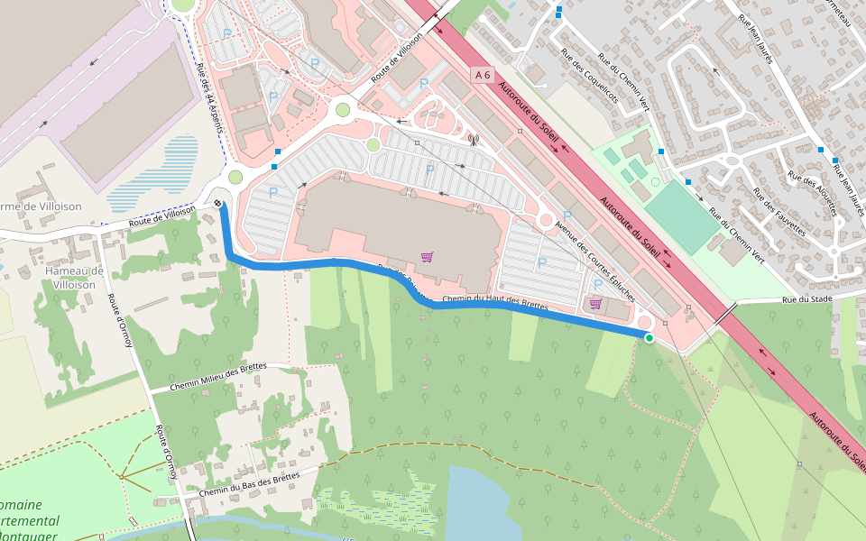 Chemin du Haut des Brettes walking route map in Villabé