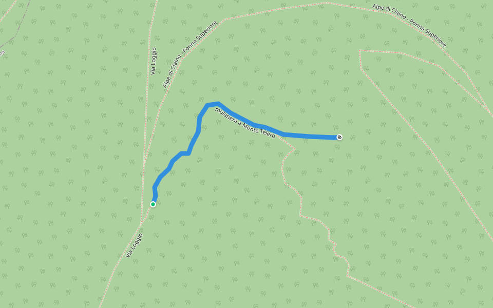 mulatiera a Monte Telero walking route map in Ponna Superiore