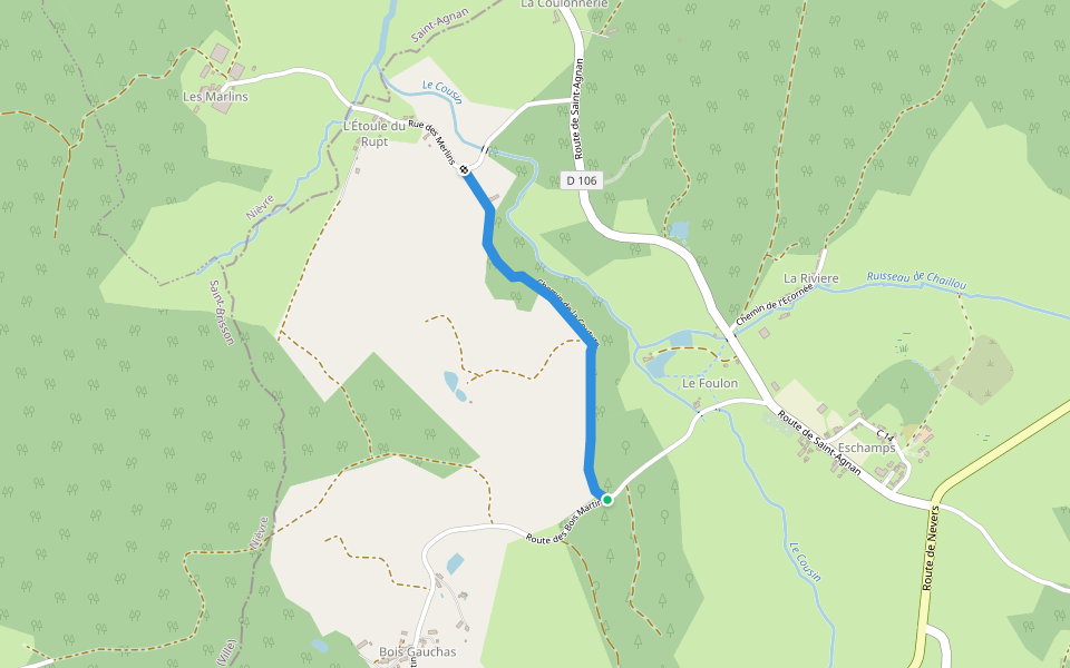 Chemin de la Couture walking route map in Champeau-en-Morvan