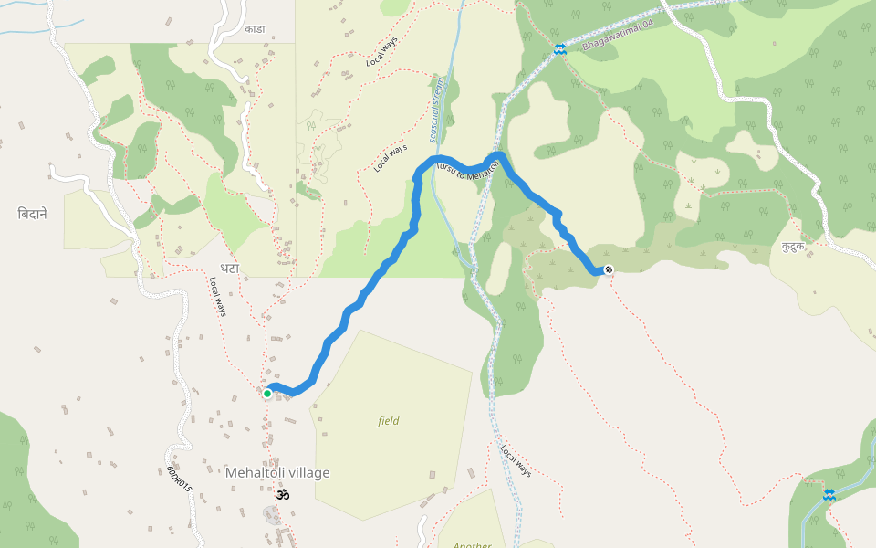 Tursu to Mehaltoli walking route map in Majhakot