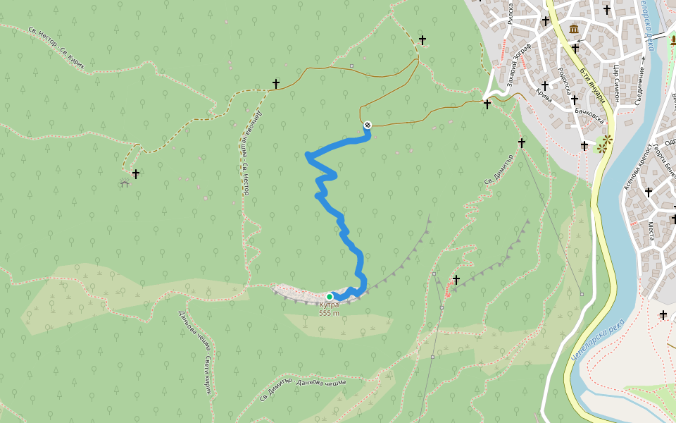 към връх Кутра walking route map in Asenovgrad