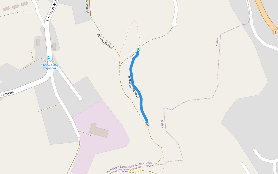 Trilho do Tanque walking route map in Venda do Pinheiro
