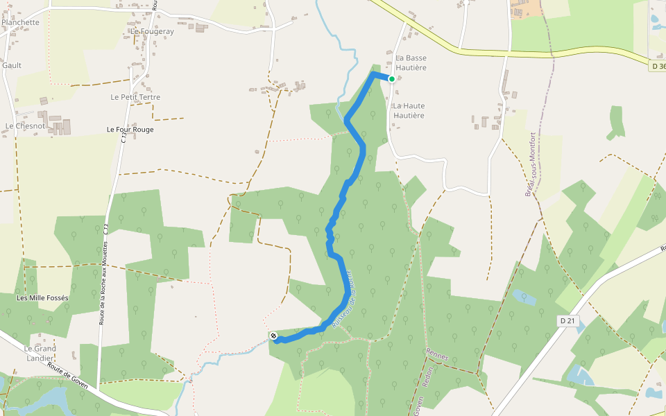 Chemin du Ruisseau de la Roche walking route map in Bréal-sous-Montfort