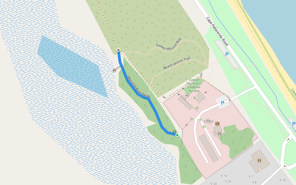 Wetland Boardwalk walking route map in Rowes Bay