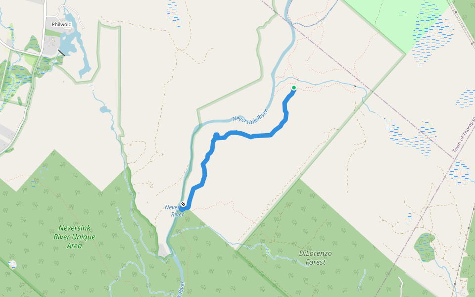 High Falls Trail (Blue) walking route map in Forestburgh