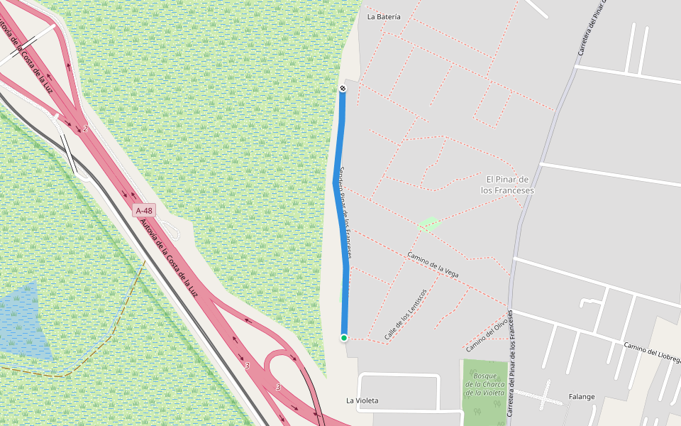 Sendero Pinar de los Franceses walking route map in Chiclana de la Frontera