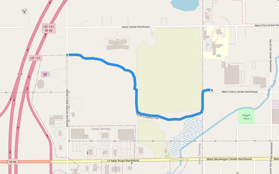 North Country Trail walking route map in Cedar Springs
