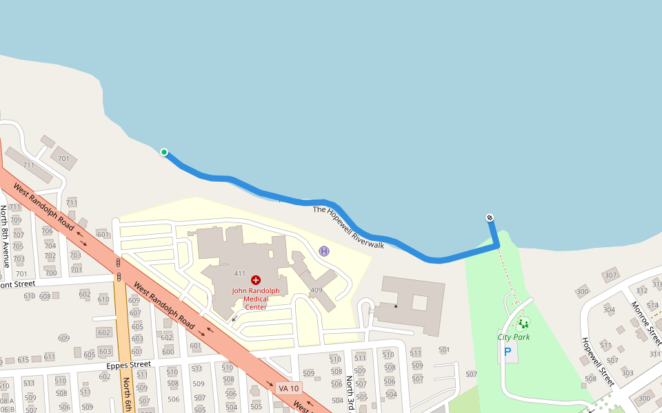 The Hopewell Riverwalk walking route map in Hopewell