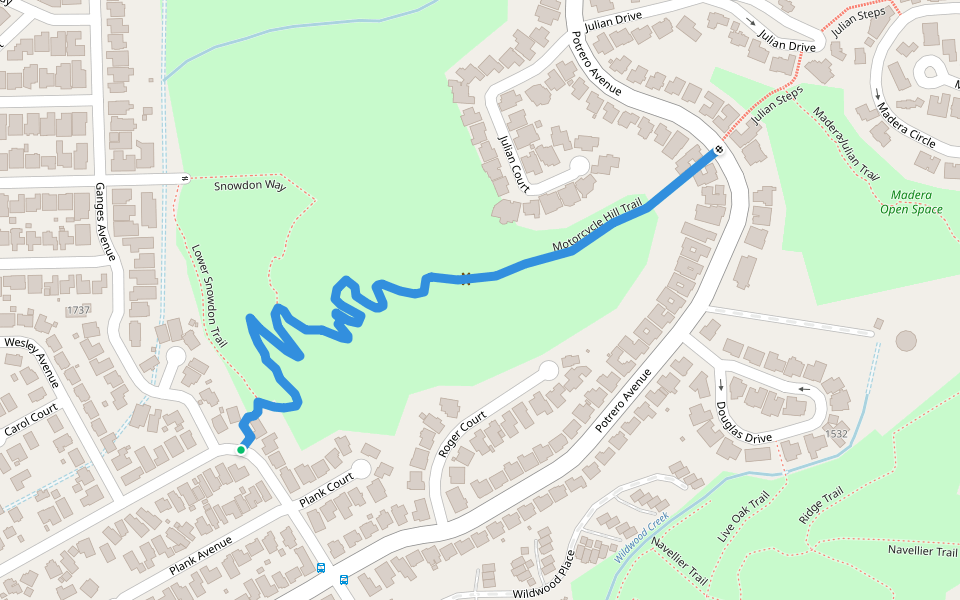 Motorcycle Hill Trail walking route map in El Cerrito
