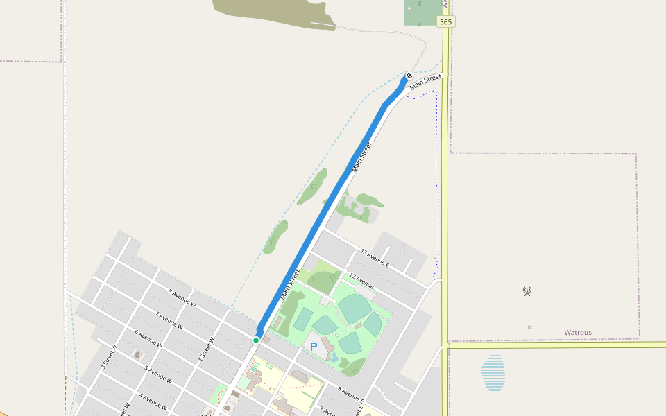 Watrous Rotary Trail walking route map in Watrous