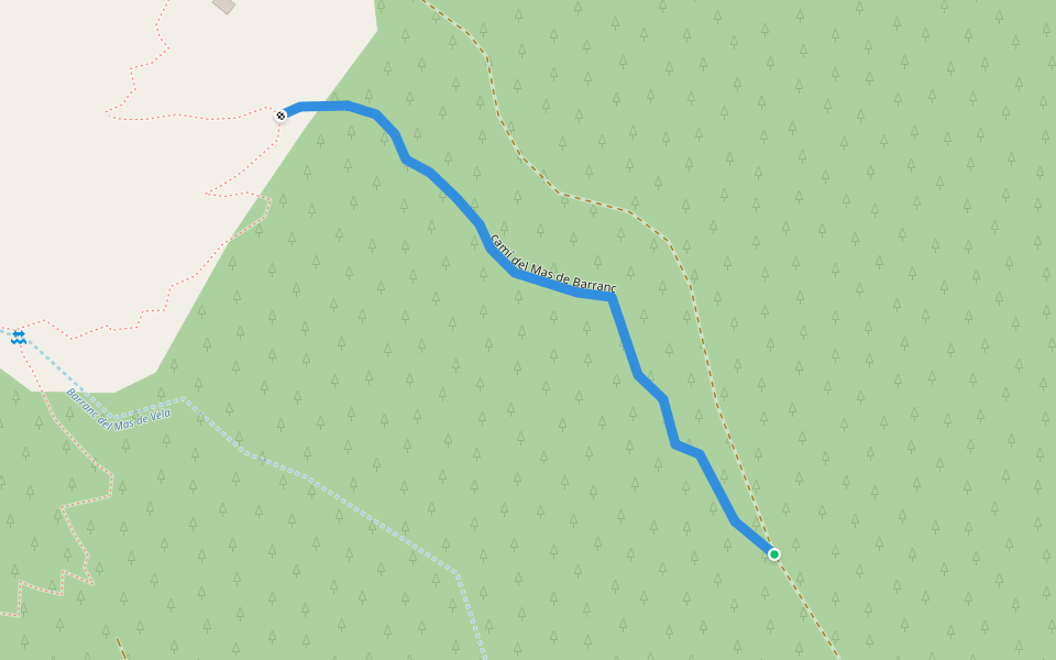 camí del Mas de Barranc walking route map in Xodos