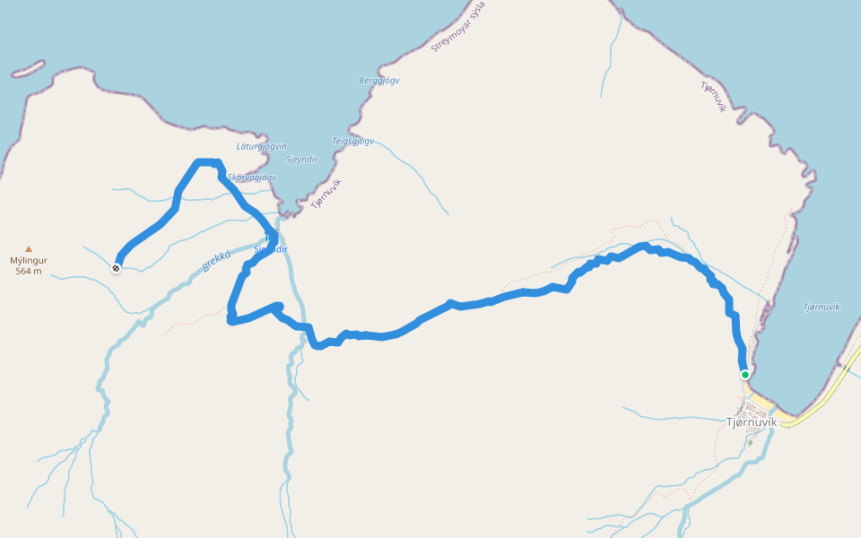 Fjallmannagøta walking route map in Tjørnuvík
