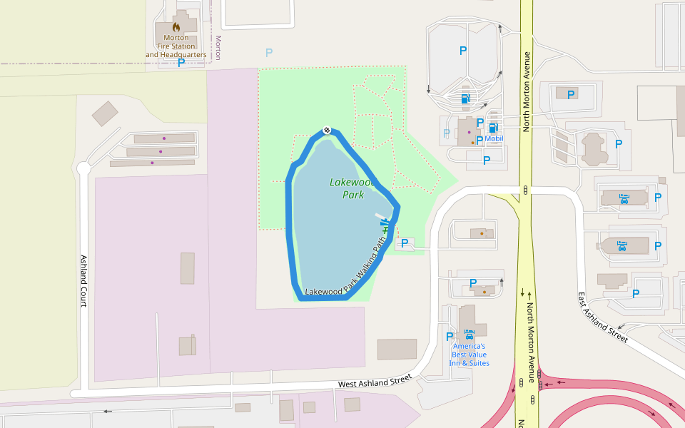 Lakewood Park Walking Path walking route map in Morton