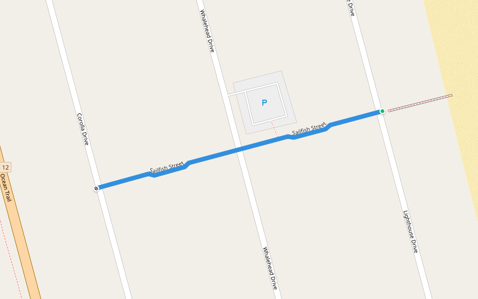 Sailfish Street walking route map in Corolla