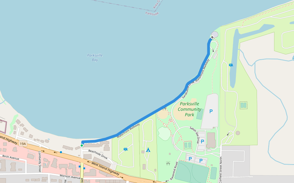 Waterfront Walkway walking route map in Parksville