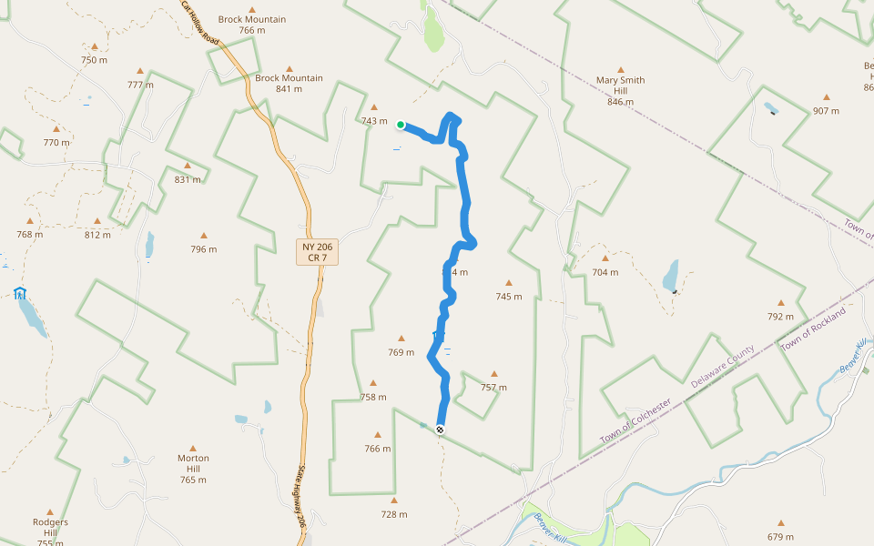 Pelnor Hollow Trail walking route map in Roscoe