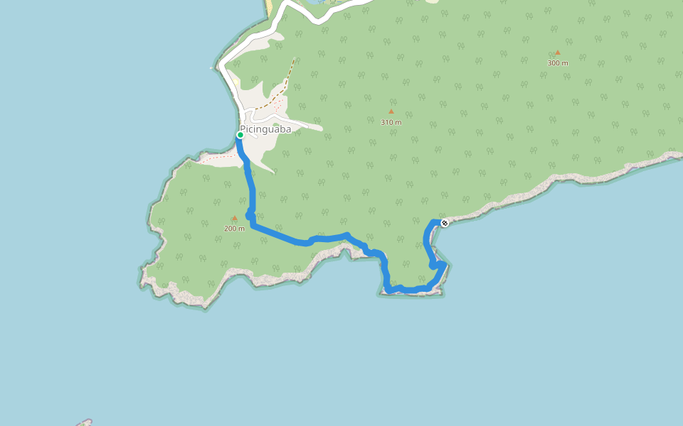 Trilha de ligação com a Praia do Praiado walking route map in Picinguaba