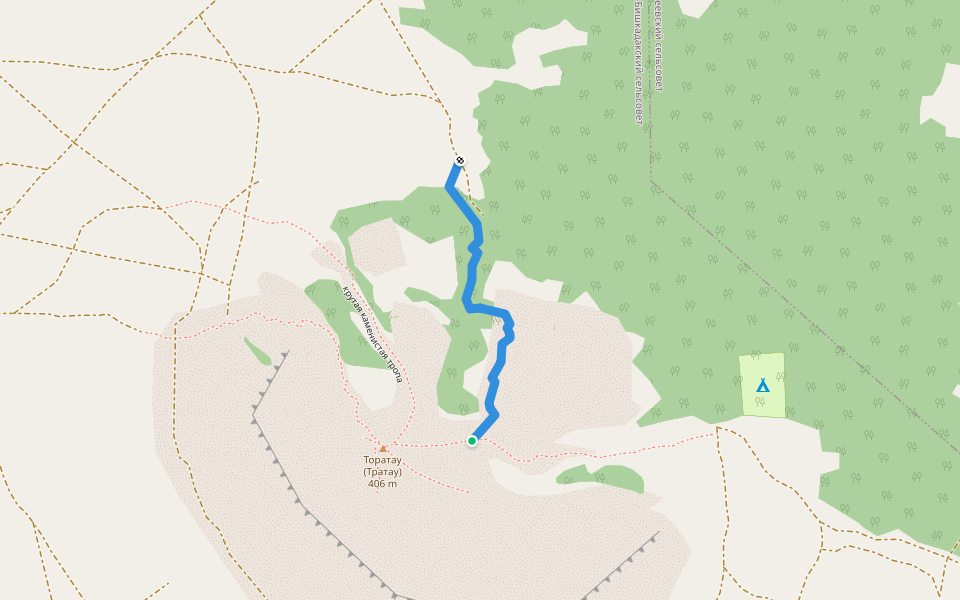 пологая глинистая тропа walking route map in Shikhan