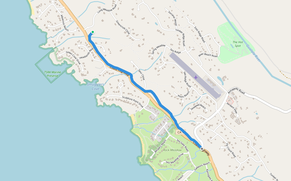 Fire Break trail walking route map in Sea Ranch