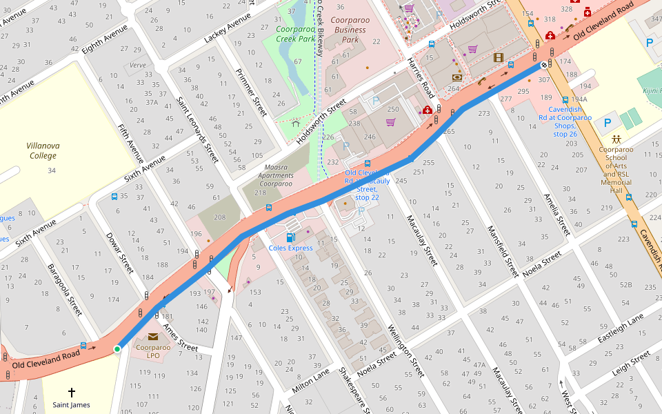 Old Cleveland Road walking route map in Coorparoo