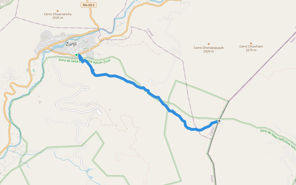 Ruta a Volcán Zunil-Santo Tomás walking route map in Quetzaltenango