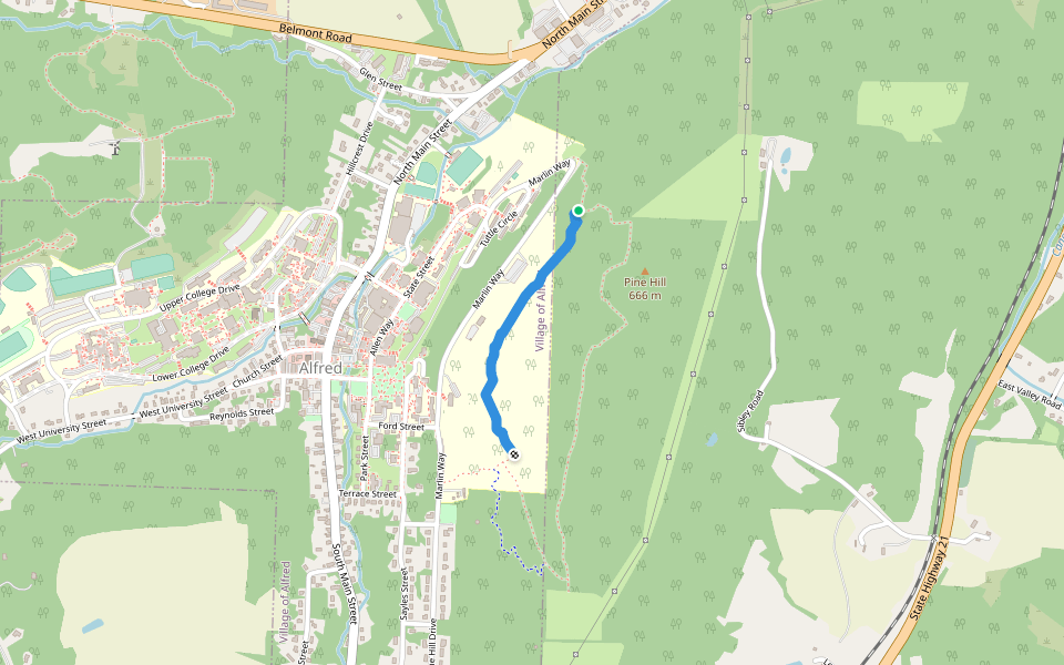 Red Trail walking route map in Alfred