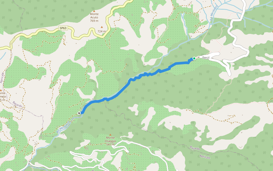 Apricale via Berzi walking route map in Berzi