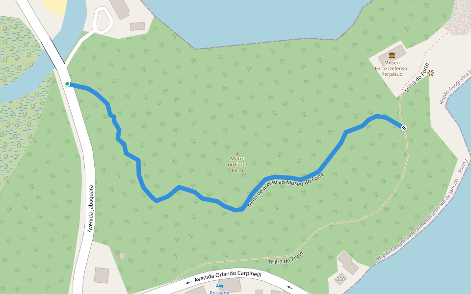 Trilha de acesso ao Museu do Forte walking route map in Paraty
