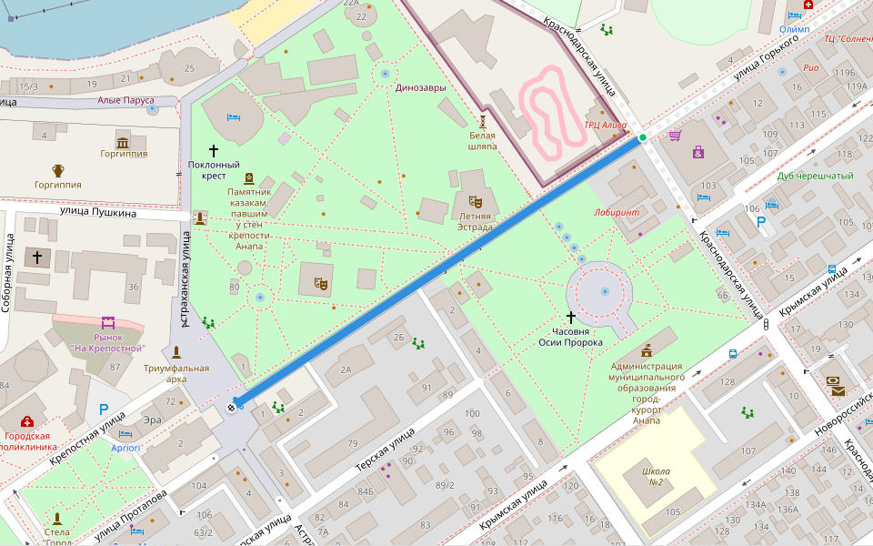 улица Горького walking route map in Anapa
