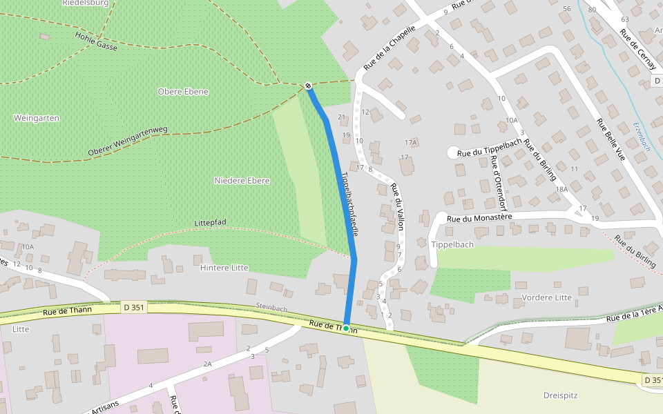 Tippelbachpfaedle walking route map in Cernay