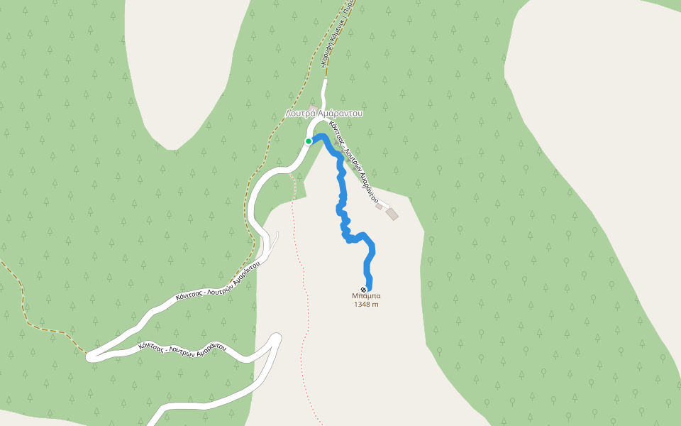 >Κορυφή Μπάμπα walking route map in Loutra