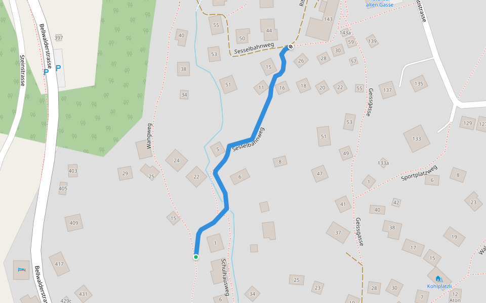 Sesselbahnweg walking route map in Bellwald