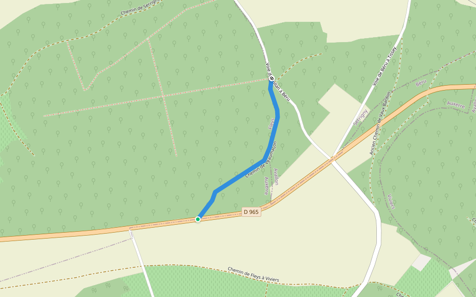 Chemin de Veaumaçon walking route map in Fleys