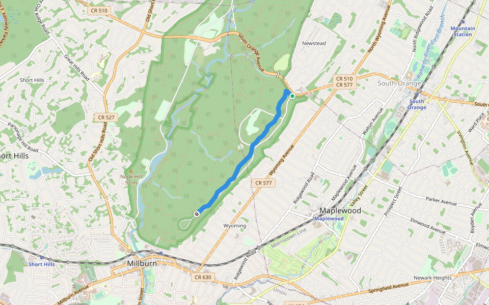 Crest Trail walking route map in South Orange Village