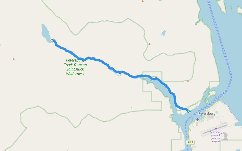 Petersburg Lake Trail walking route map in Kupreanof
