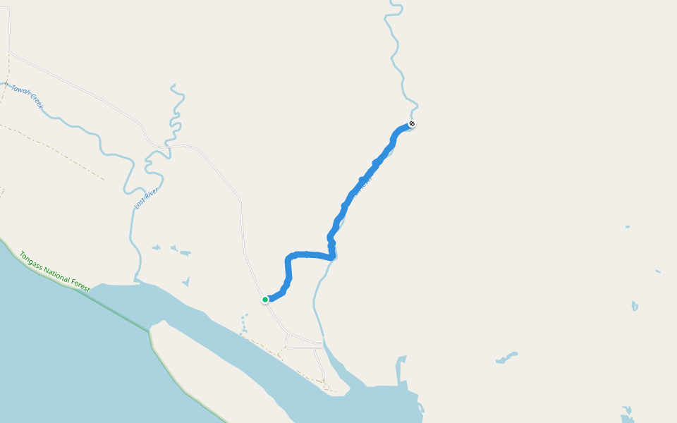 Lower Situk River Trail walking route map in Yakutat