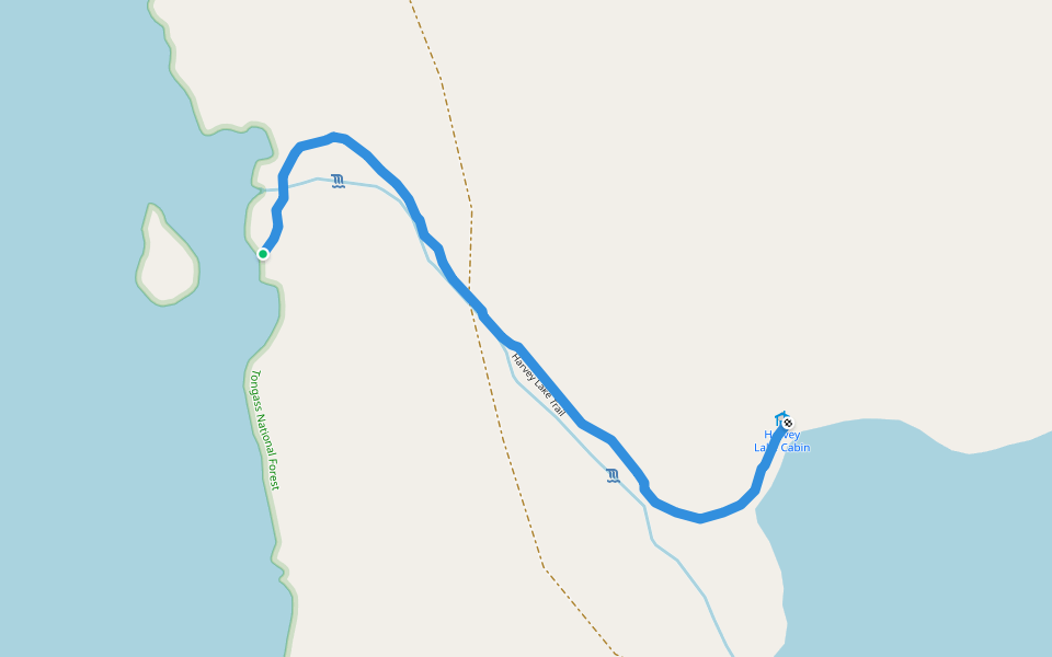 Harvey Lake Trail walking route map in Petersburg