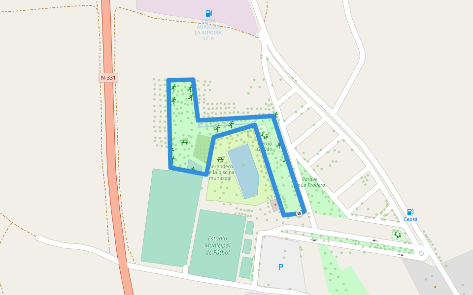 Circuito de ejercicio de la pradera walking route map in Montilla