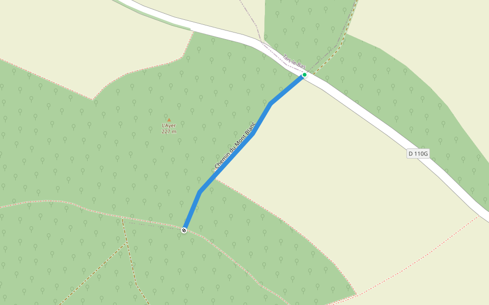 Chemin du Mont Blanc walking route map in Tart-le-Bas