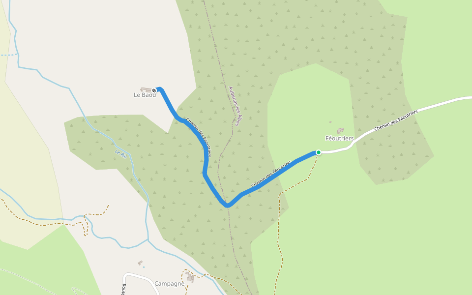 Chemin des Féoutriers walking route map in Aubenas-les-Alpes