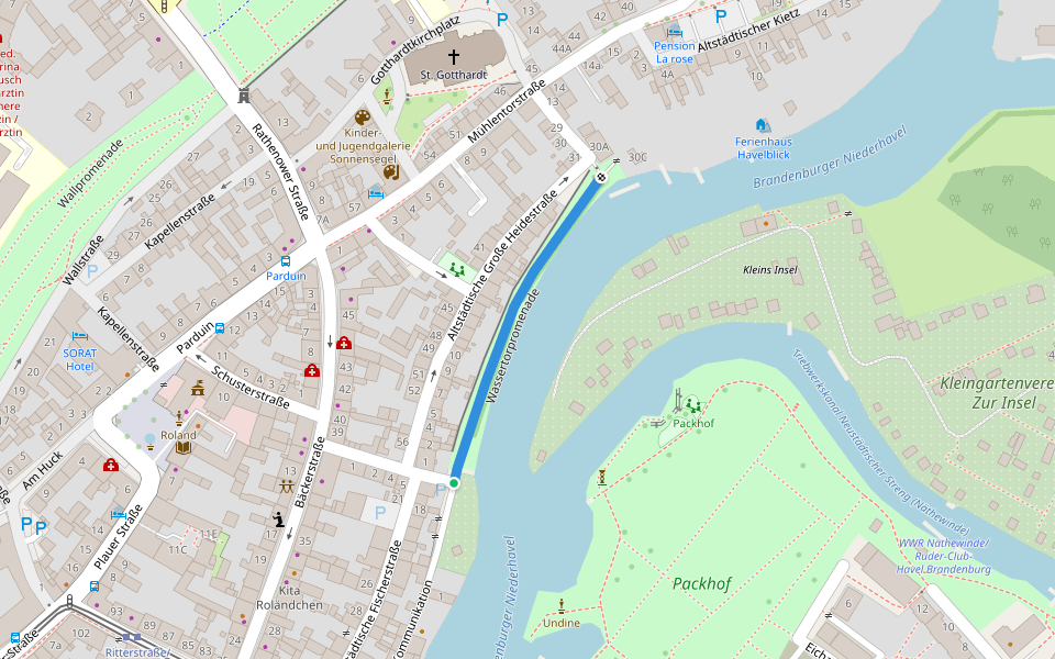 Wassertorpromenade walking route map in Brandenburg an der Havel