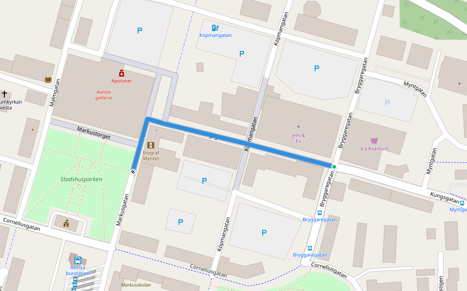 Kungsgatan walking route map in Avesta