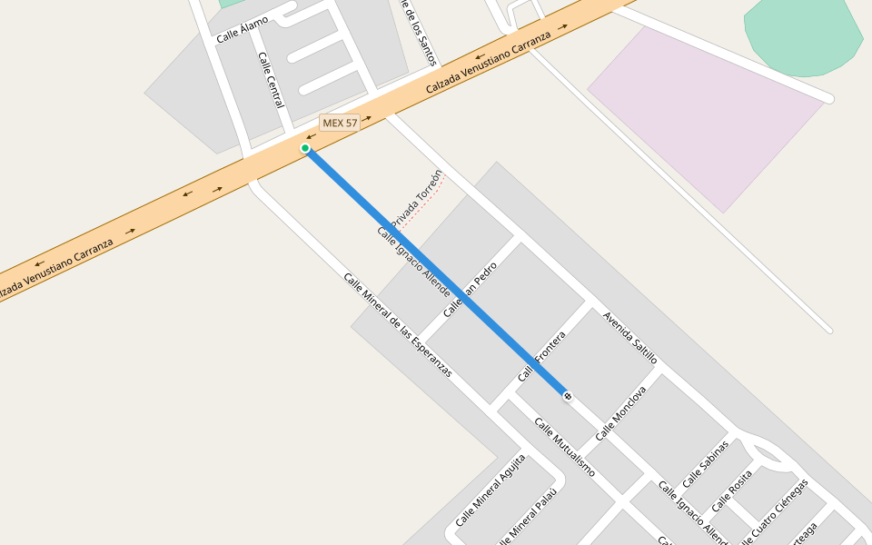 Calle Ignacio Allende walking route map in Allende