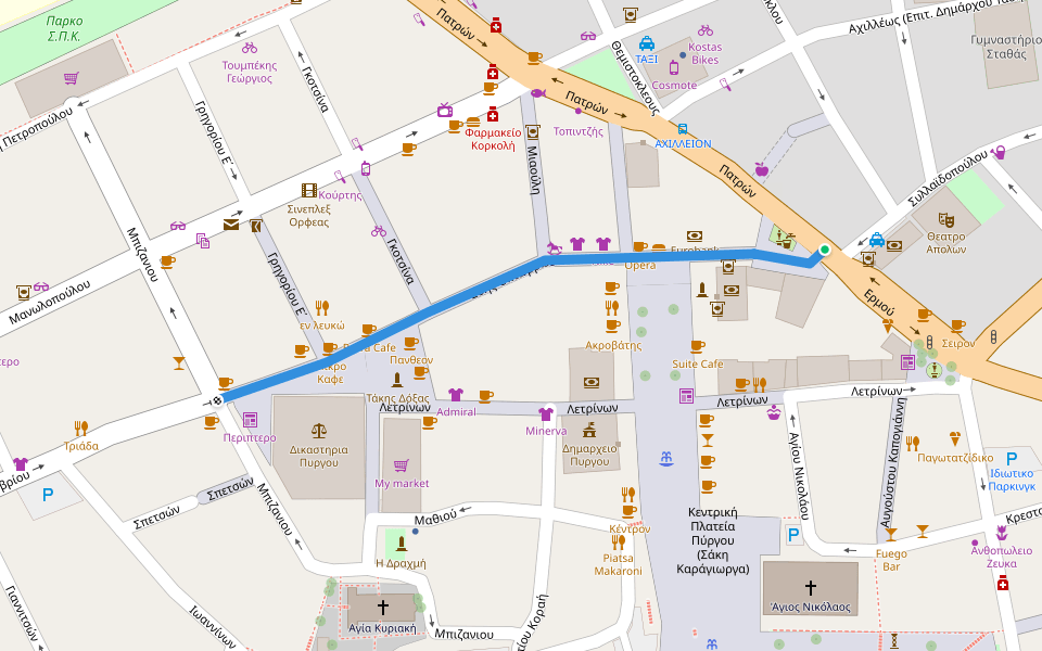 28ης Οκτωβρίου walking route map in Pirgos