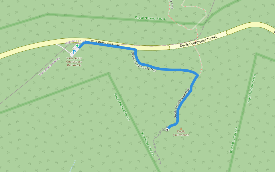 Devils Courthouse Trail walking route map in Balsam Grove
