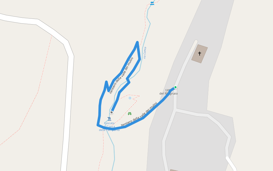 sentiero della valle dei mulini walking route map in Conca della Campania