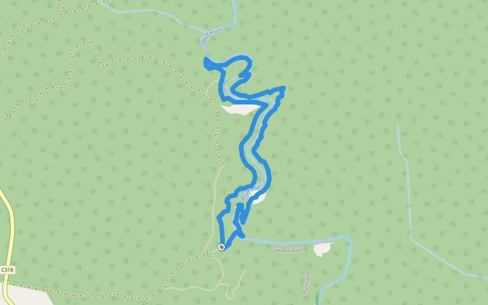 Bluff River Gorge walking route map in Woodsdale